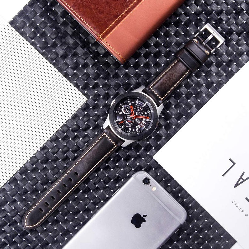 Berfine 22mm Quick Release Retro Leather Watch Band,Vintage Oil-tanned Pull-up Leather Watch Strap Replacement,Black Brown - Image 4
